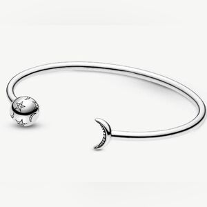 Authentic Pandora Sterling Silver  Moon And Stars Open Bangle Bracelet. New.